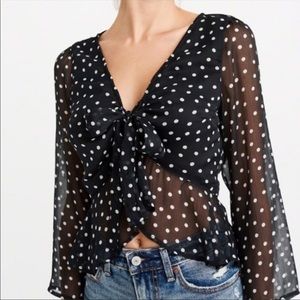 Abercrombie & Fitch black polka dot sheer crop top